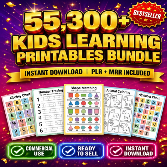 Mega Kids Learning Pack – 55,300+ Printable Worksheets & Coloring Pages (PLR/MRR)